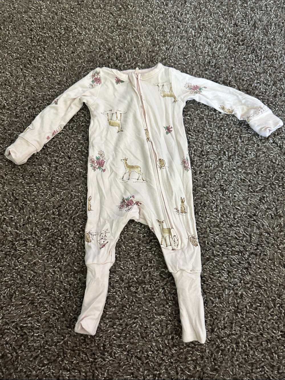 Baby Woodland Zip Footed One-Piece in Light Pink